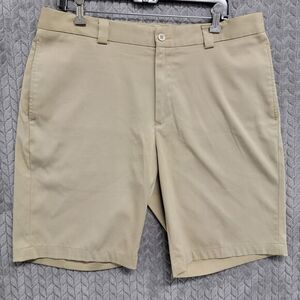 Slazenger Golf Shorts Mens Size 36 Flat Front Polyester Stretch Khaki Tan Active